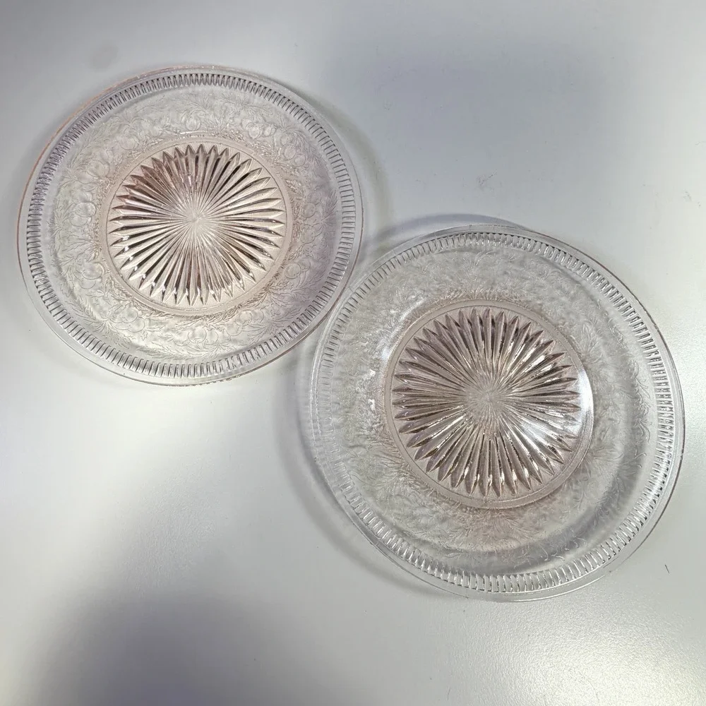 VTG U.S. Glass Strawberry Pink Depression Glass Bread & Butter Plates Set of 6